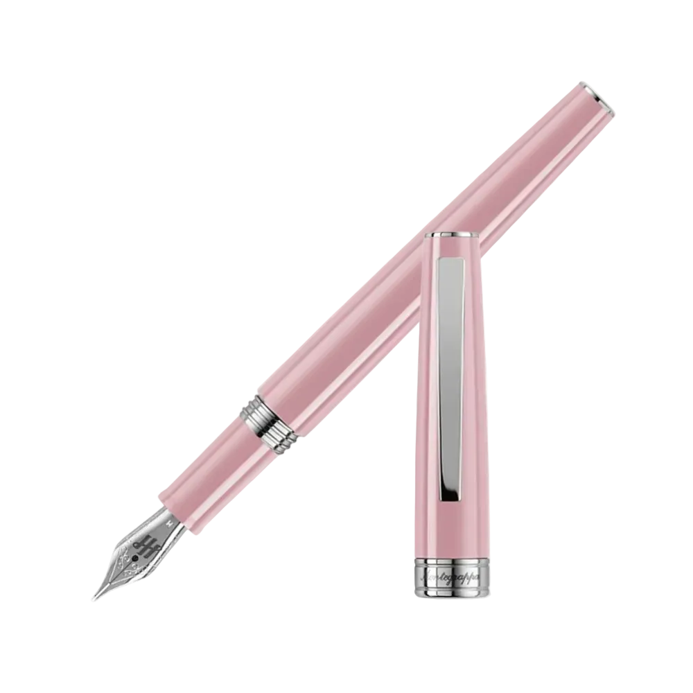Montegrappa Fountain Pen in soft pink with silver trim, offering an elegant and refined design.