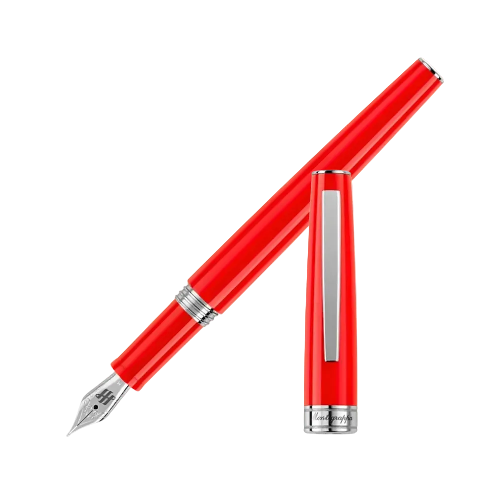 Montegrappa Fountain Pen in bright red with sleek design and silver accents.