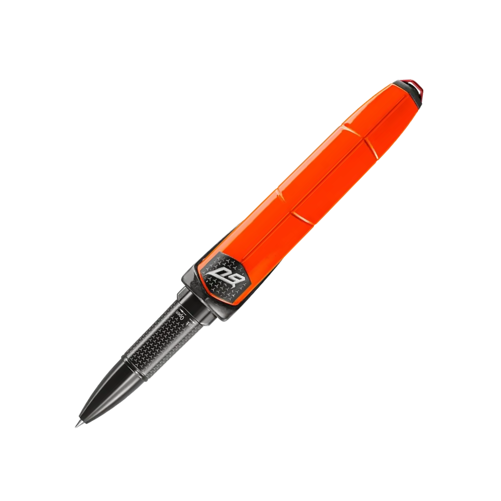 Montegrappa Automobili Lamborghini 60° Arancio Apodis Rollerball Pen displayed in premium packaging, showcasing its dynamic and automotive-inspired design.