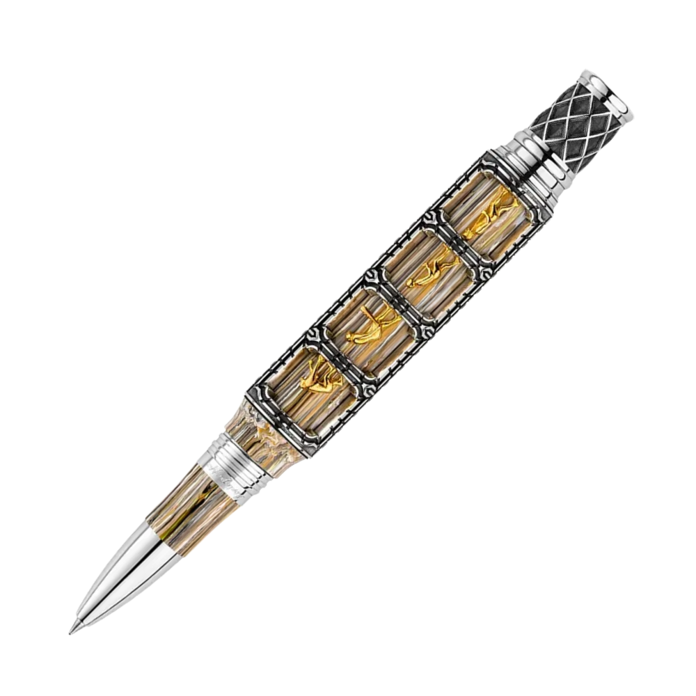Montegrappa Gladiator Sterling Silver Füllfederhalter displayed in premium packaging, featuring a unique warrior-themed design.