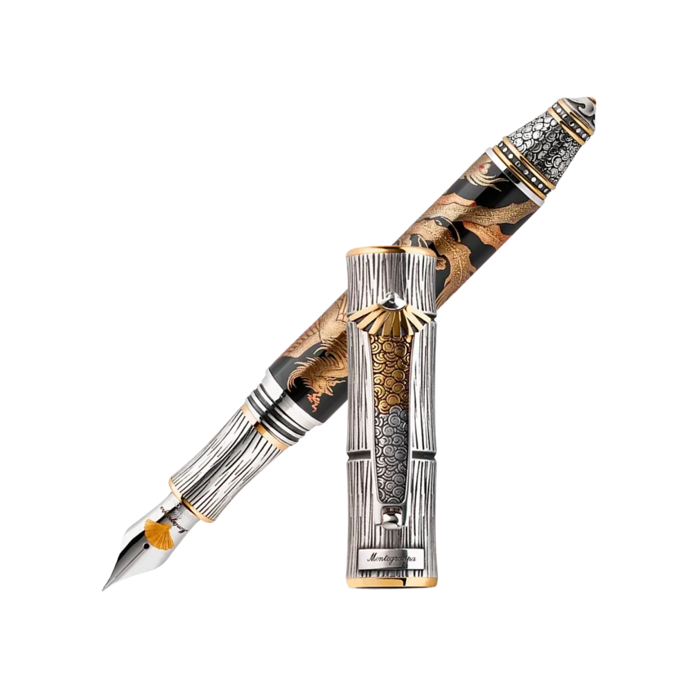 Montegrappa Füllfederhalter mit Kunstharzgehäuse und goldenen Akzenten, 18k Goldfeder.