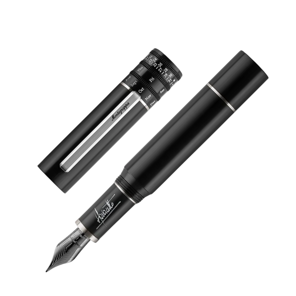 Montegrappa Füllfederhalter Schwarz, hochwertiger Schreibkomfort mit 18k Goldfeder und Kolbenfüllsystem.