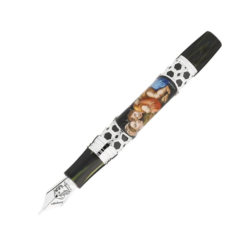 Montegrappa Raffaello 500th Anniversary Madonna della Seggiola Füllfederhalter displayed in a luxurious box, highlighting its elegant design.