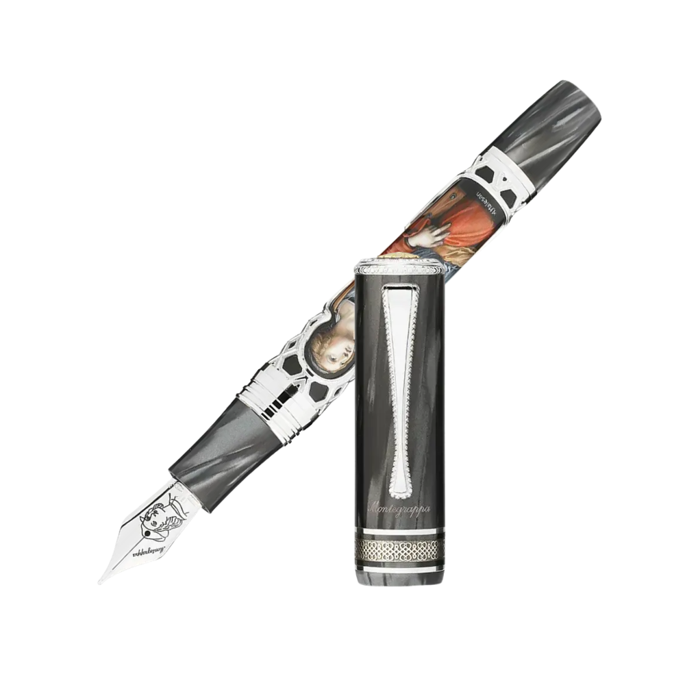 Montegrappa Füllfederhalter mit edlem braunem Leder und Sterlingsilber-Akzenten.