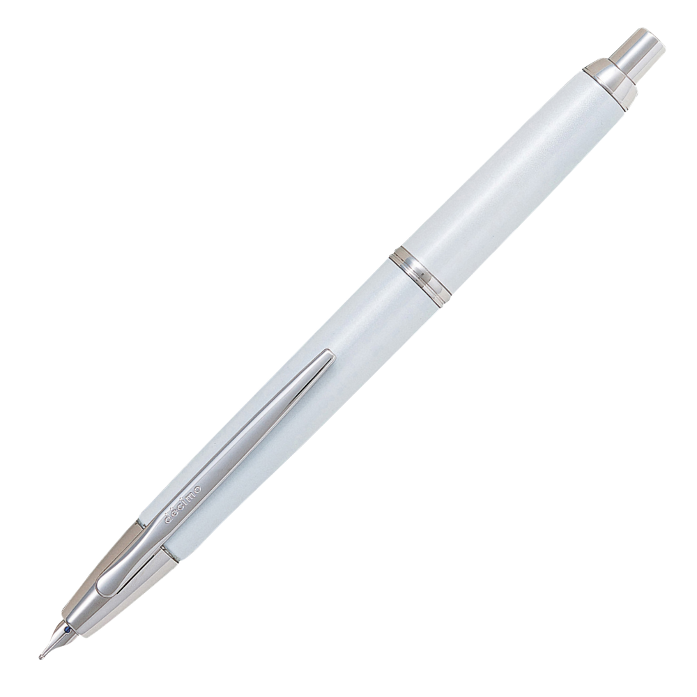 Pilot Capless Decimo White Fountain Pen with Rhodium Trim – Elegant and Compact Design