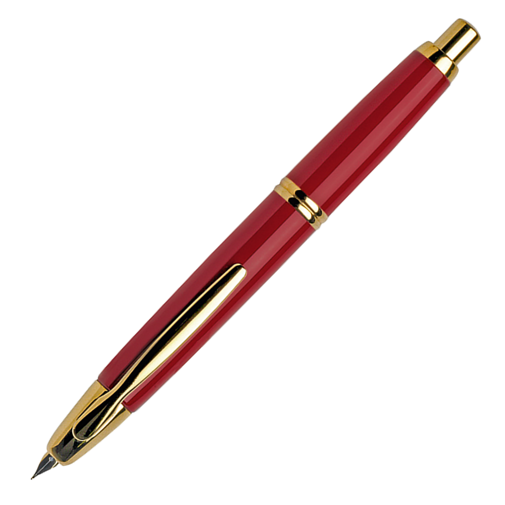 Pilot Capless Gold Red Fountain Pen with 18K Gold Nib and Gold Trim – Luxurious and Elegant Design