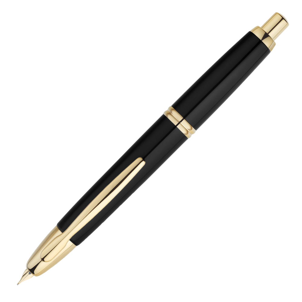 Pilot Capless Gold Black Fountain Pen with 18K Gold Nib and Gold Trim – Elegant and Luxurious Design