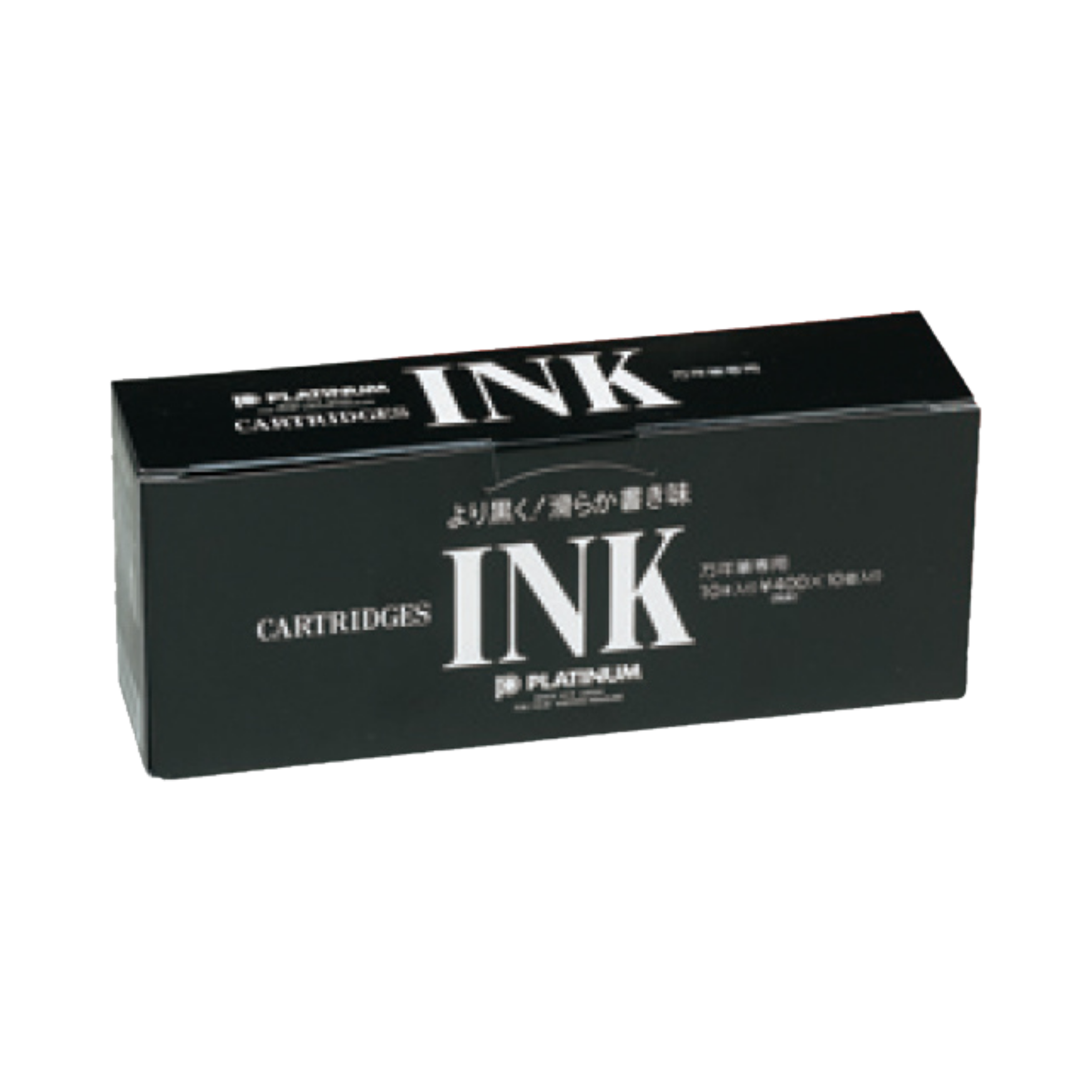 "Platinum Tintenpatronen-Box in Schwarz, mit Aufdruck ‘INK BLACK’, geeignet für Füllfederhalter."