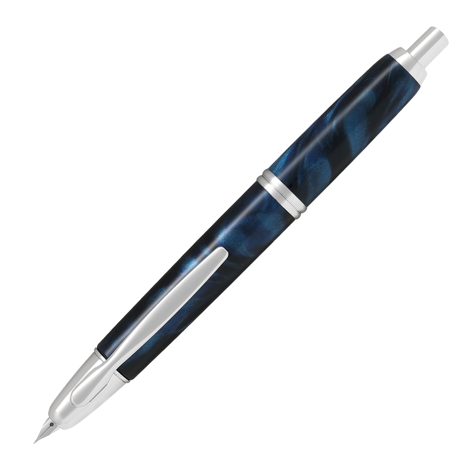 "Pilot Capless Füllfederhalter in Türkis mit eleganter Harzoberfläche und silbernen Akzenten, 18K Goldfeder und praktischem Klickmechanismus"