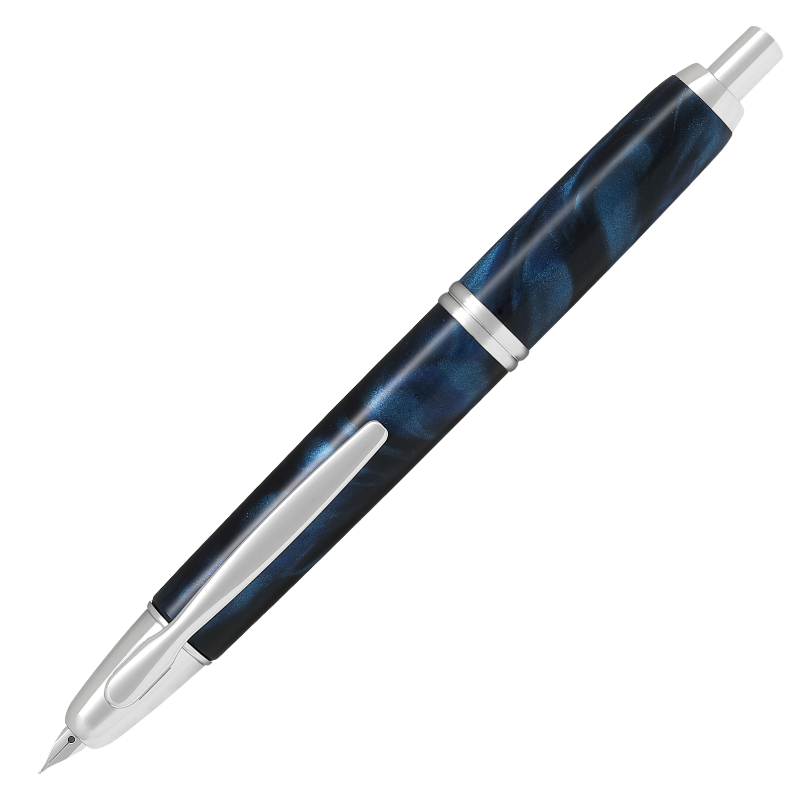 "Pilot Capless Füllfederhalter in Türkis mit eleganter Harzoberfläche und silbernen Akzenten, 18K Goldfeder und praktischem Klickmechanismus"