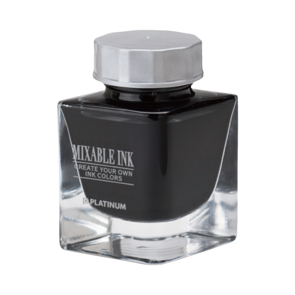 Platinum Mixable Ink 20ml Smoke Black in diamantförmiger Glasflasche, schwarze Tinte für kreative Farbmischungen.