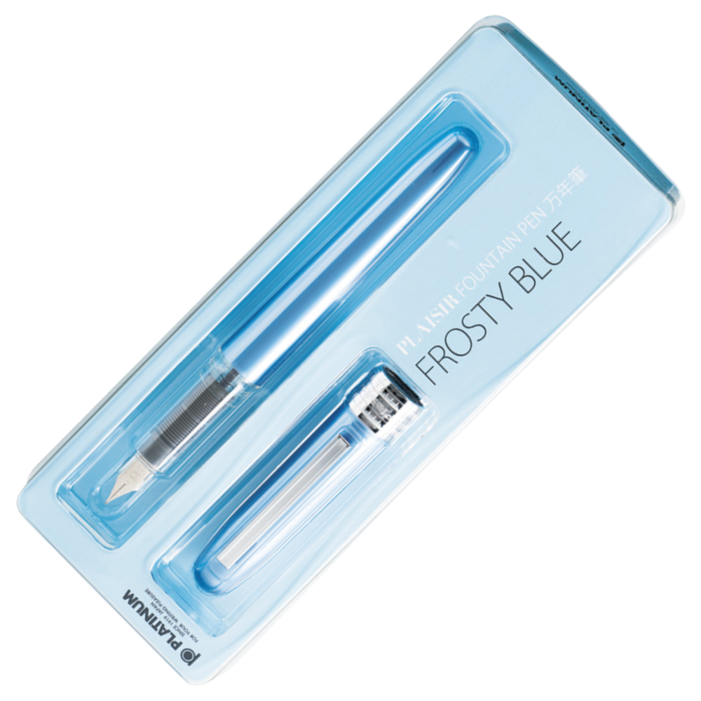 Platinum Plaisir-G Pack Frosty Blue Füllfederhalter mit Edelstahlfeder, Alumite-Pearl-Beschichtung und verchromtem Clip.