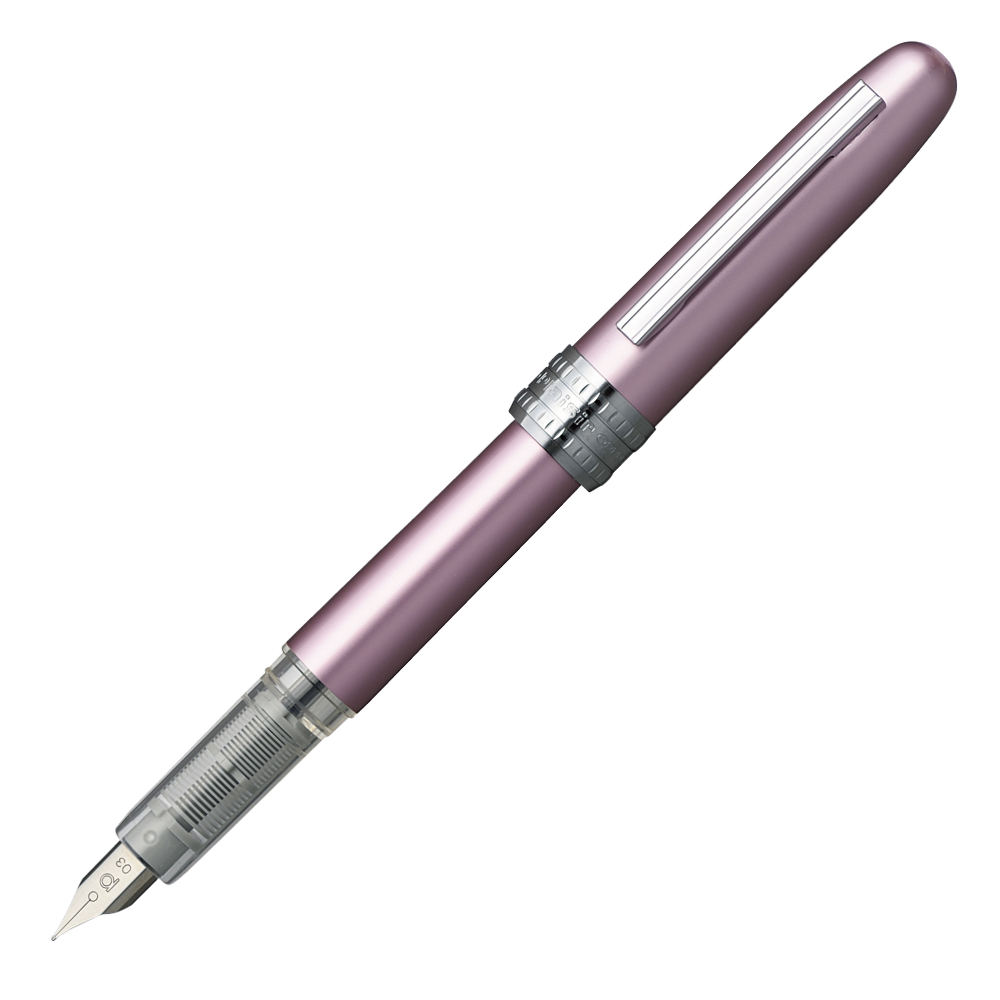 Platinum Plaisir Pink Füllfederhalter in zartem Pink mit silbernen Akzenten und feiner Stahlfeder.