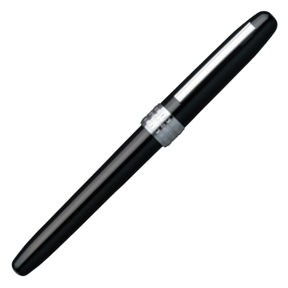Platinum Plaisir Black Füllfederhalter in Schwarz mit silbernem Clip und feiner Stahlfeder.