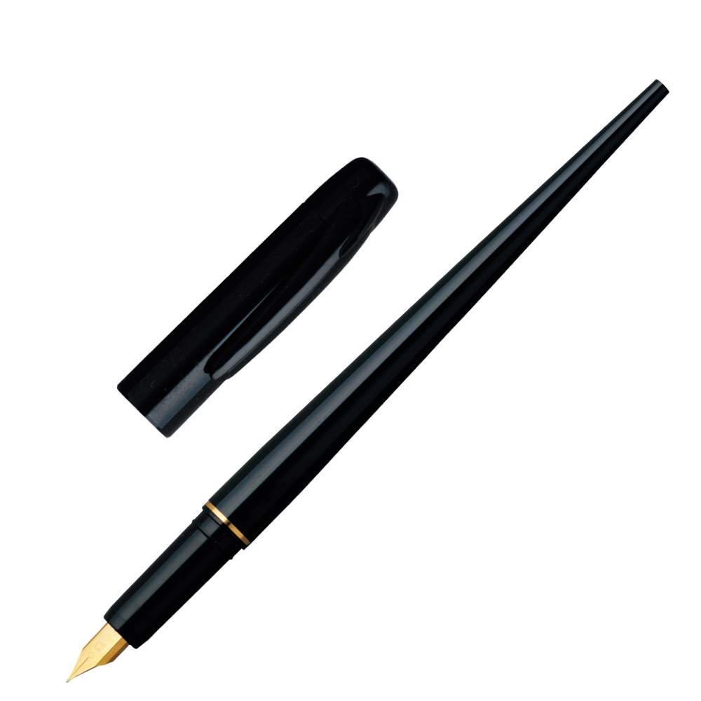 Platinum artWORKpen Füllhalter schwarz EF mit Kappe abgenommen, Sicht auf die goldplattierte Stahlfeder.