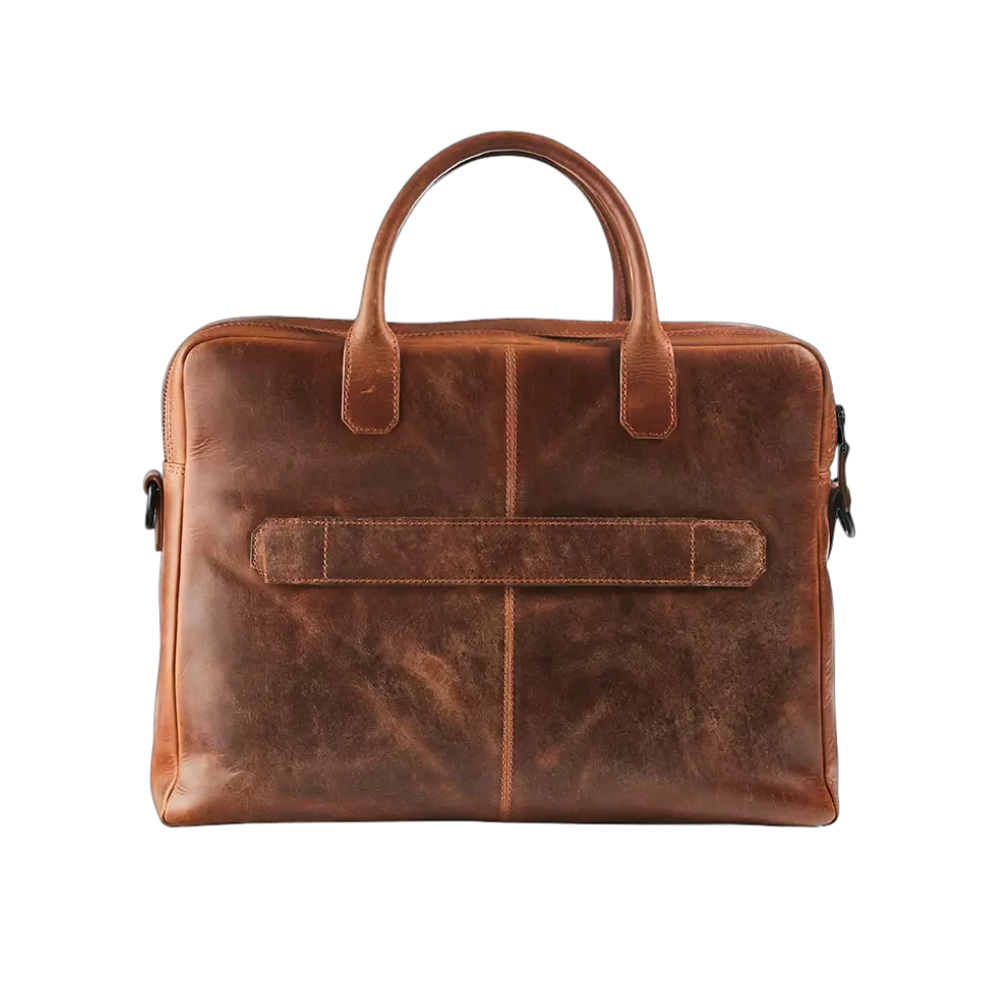 "Maverick Leder-Aktentasche, braunes Leder, Rückansicht"