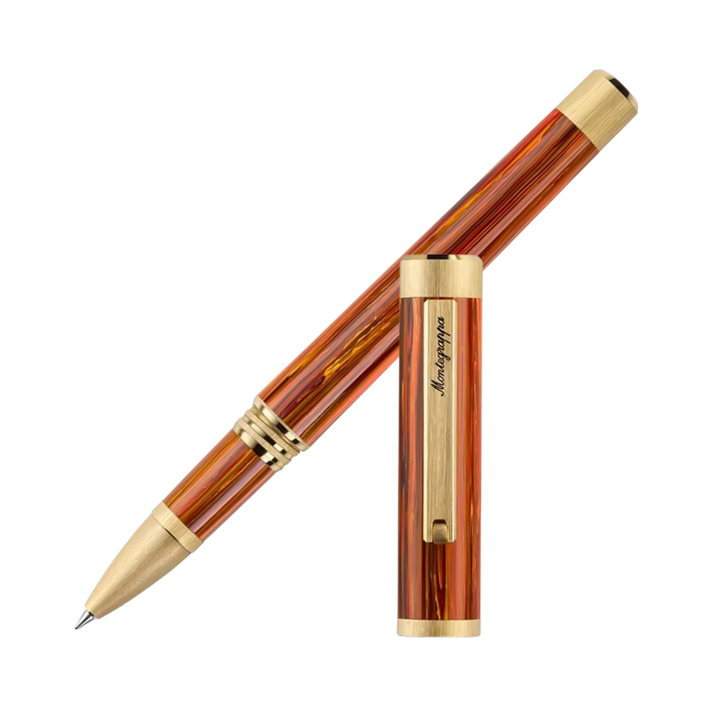 Montegrappa Zero Zodiac Leo Yellow Gold IP Steel Rollerball Pen with cap on