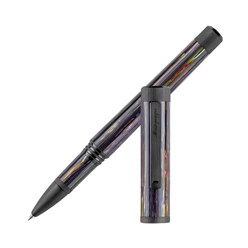 Montegrappa Zero Zodiac Aquarius Ultra Black IP Steel Rollerball Pen with cap on