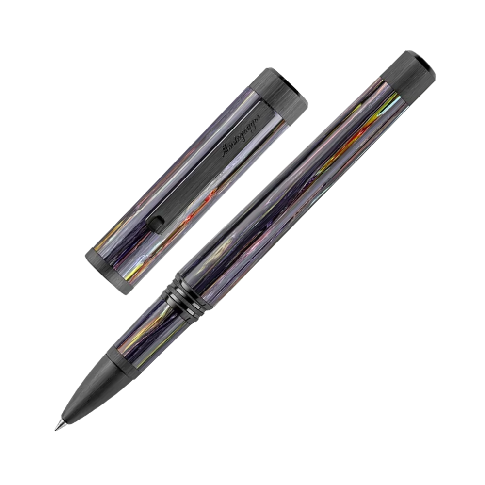 Montegrappa Zero Zodiac Aquarius Ultra Black IP Steel Rollerball Pen in packaging box