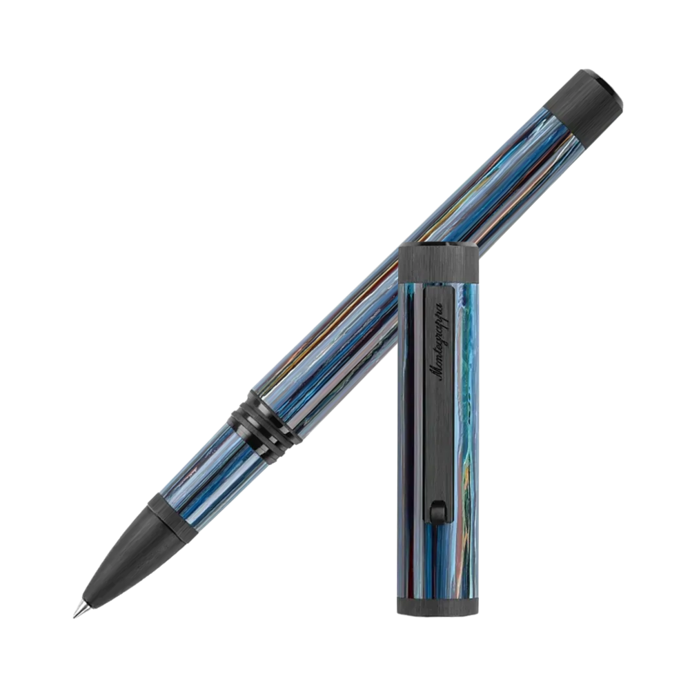 Montegrappa Zero Zodiac Libra Ultra Black IP Steel Rollerball Pen with cap on