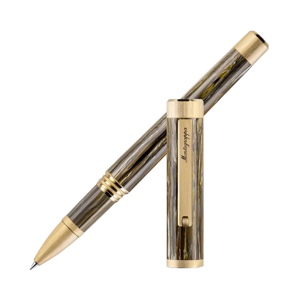Montegrappa Zero Zodiac Capricorn Yellow Gold IP Steel Rollerball Pen with cap on