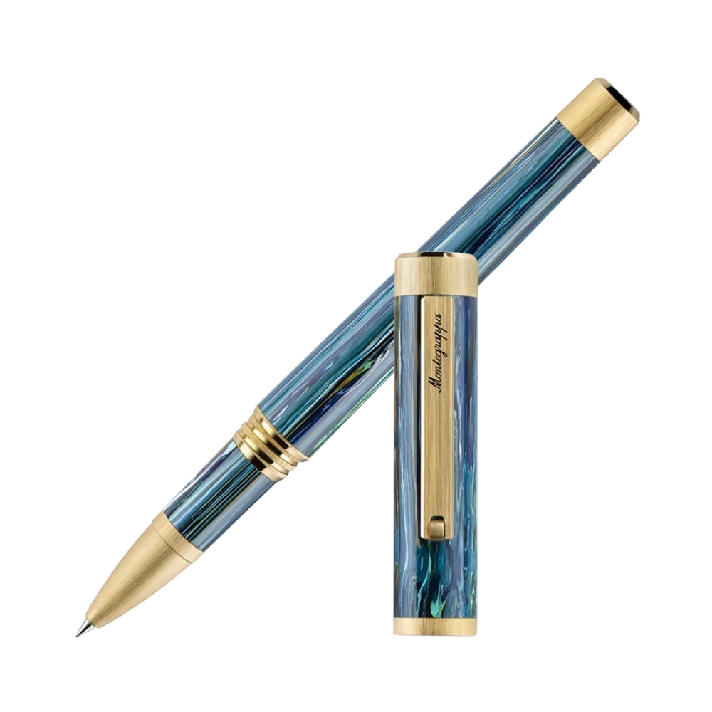 Montegrappa Zero Zodiac Cancer Yellow Gold IP Steel Rollerball Pen with cap on