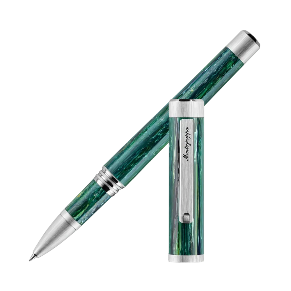 Montegrappa Zero Zodiac Sagittarius Palladium IP Steel Rollerball Pen with cap on