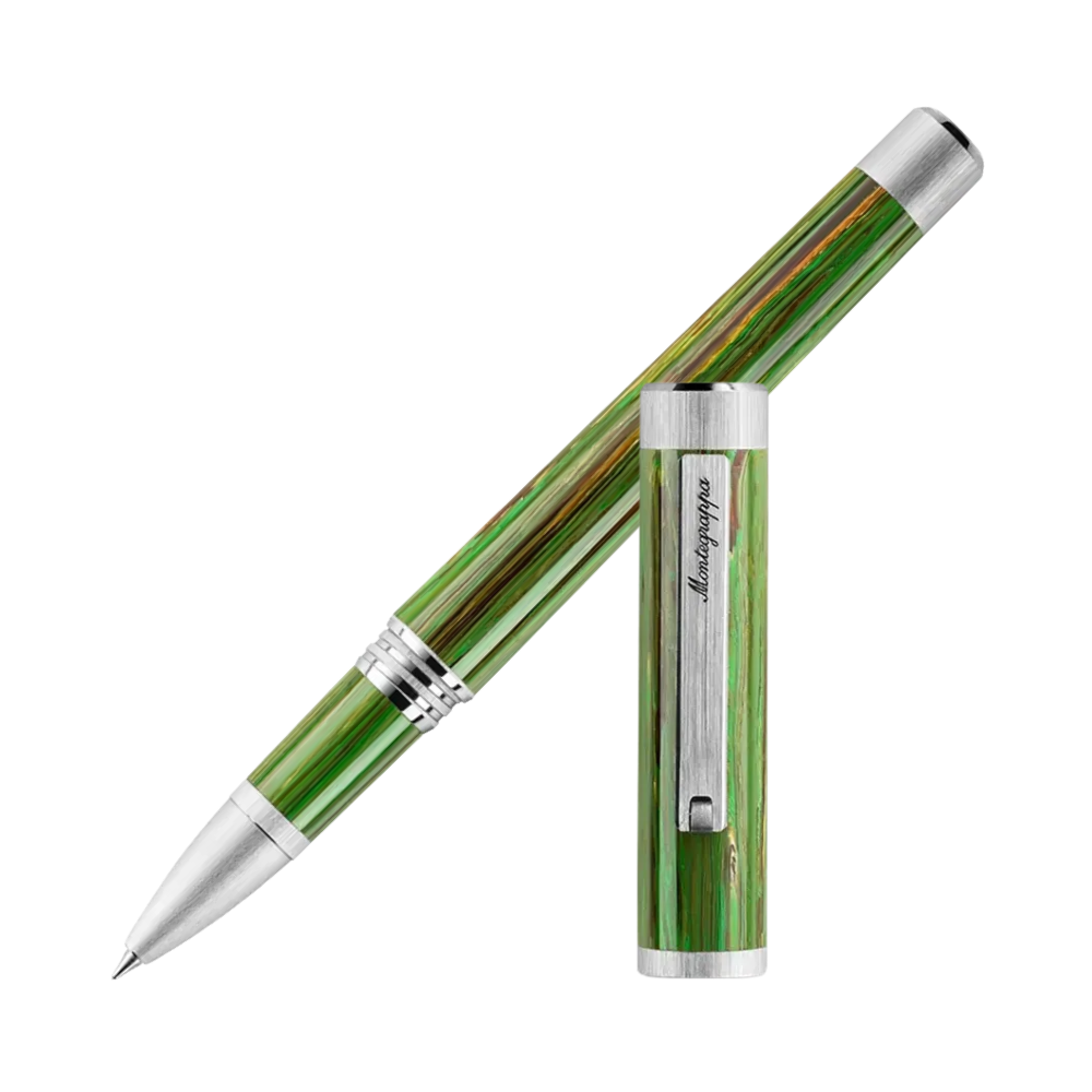 Montegrappa Zero Zodiac Virgo Palladium IP Steel Rollerball Pen with cap on