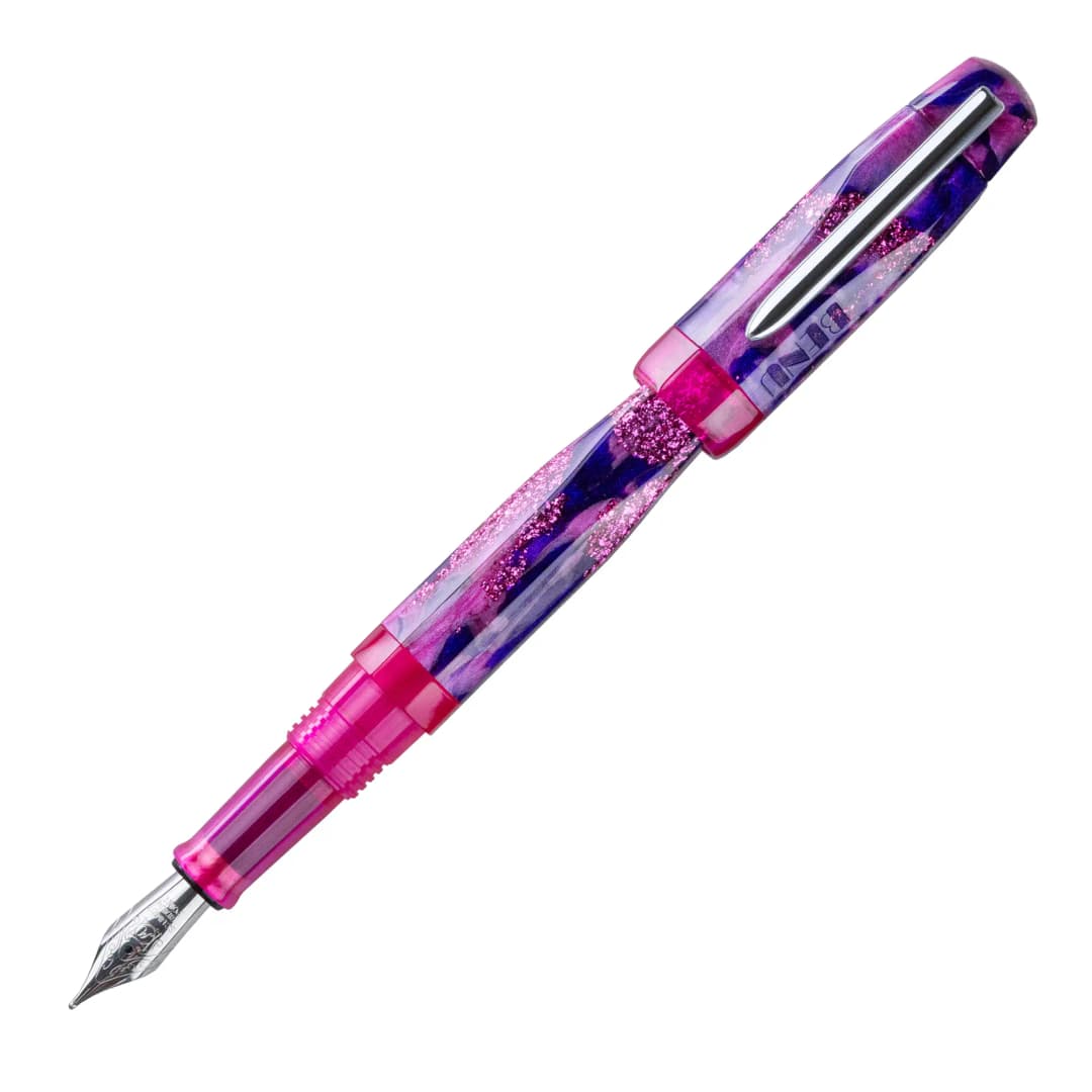 Benu AstroGem Juno Füllfederhalter aus dunkelviolettem Resin mit Pink-Glitzereffekt und Edelstahlclip