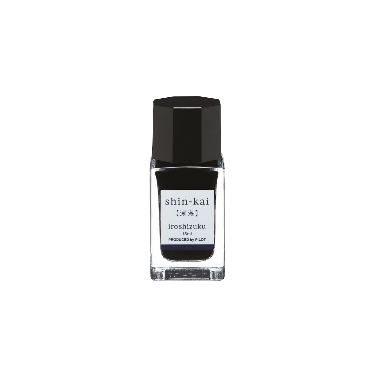 Landsiedel Fine Writing Pilot iroshizuku Tinte Shin-Kai in einem eleganten Glasflakon mit schwarzem Verschluss